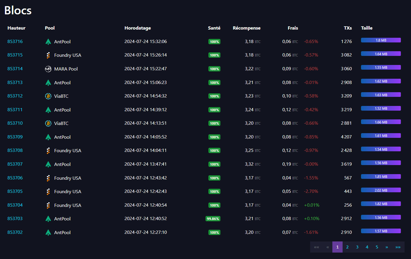 Blocs de la blockchain Bitcoin