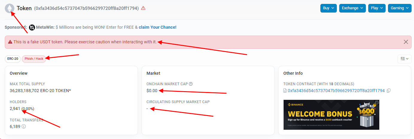 Etherscan fake USDT