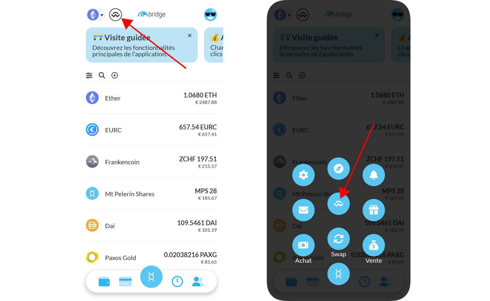 Le bouton WalletConnect dans Bridge Wallet.