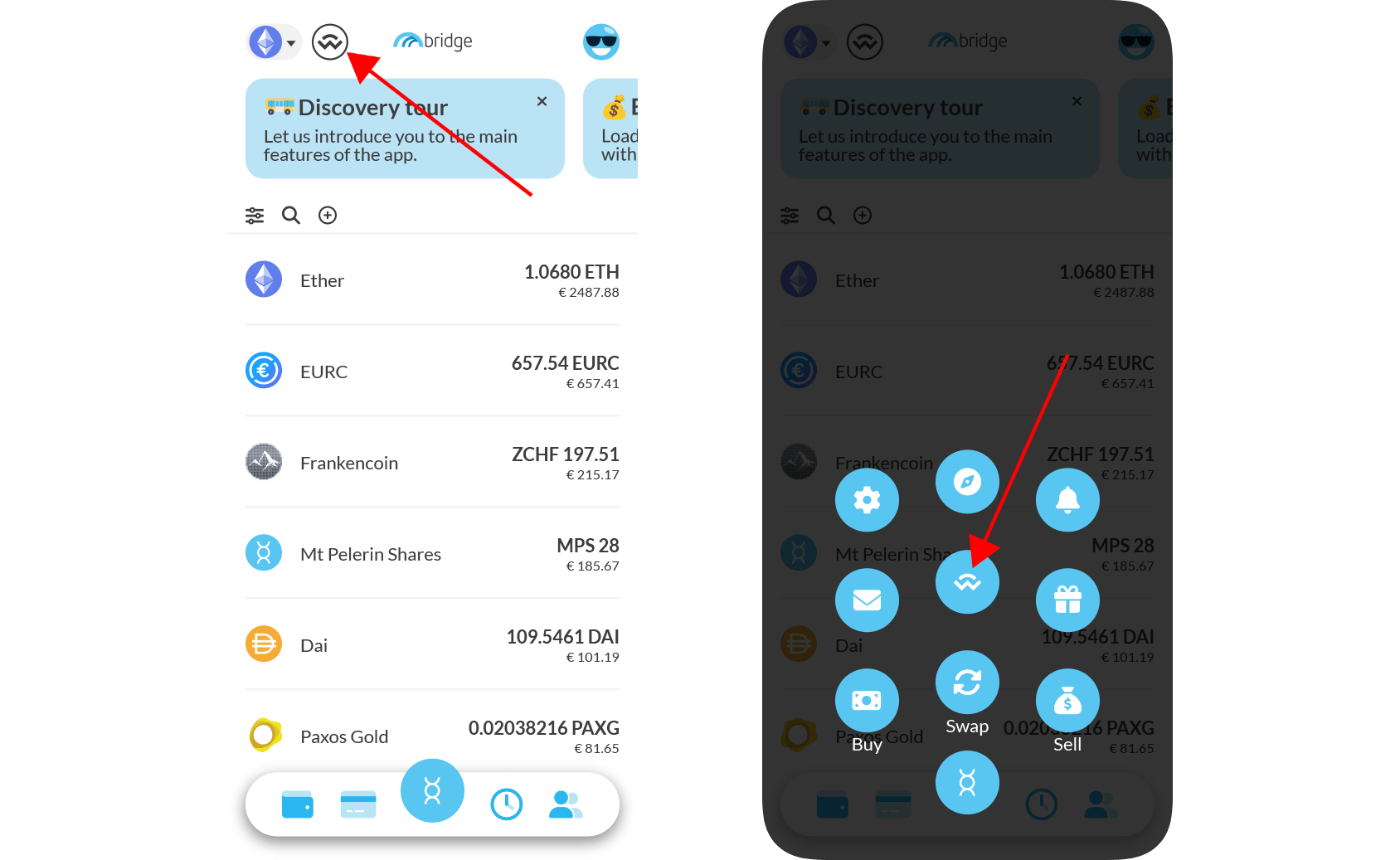 The WalletConnect button in Bridge Wallet.