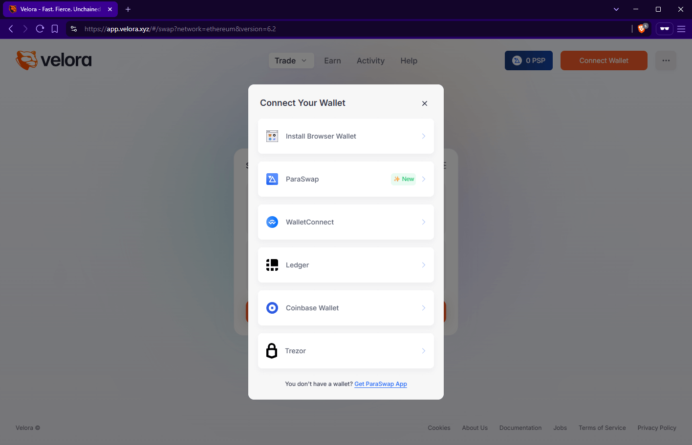 Velora connect wallet