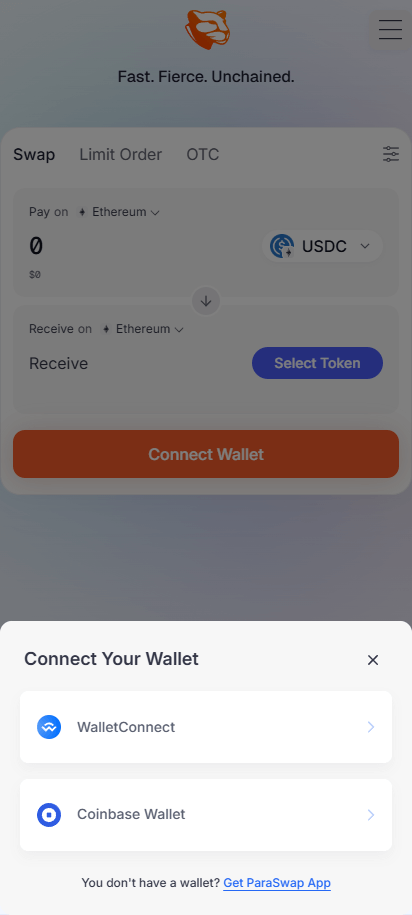 Velora mobile connect wallet