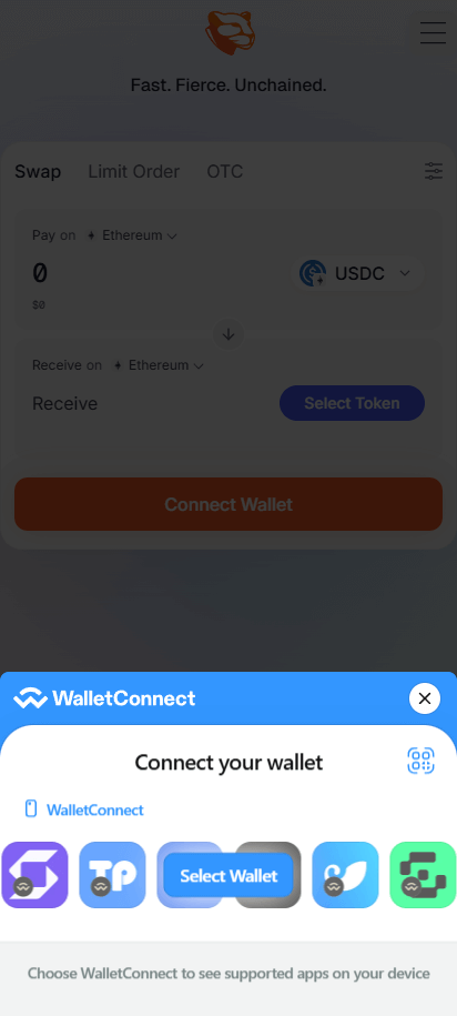 Velora mobile select wallet