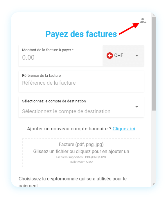 Capture d'écran widget de paiement de factures Mt Pelerin 1