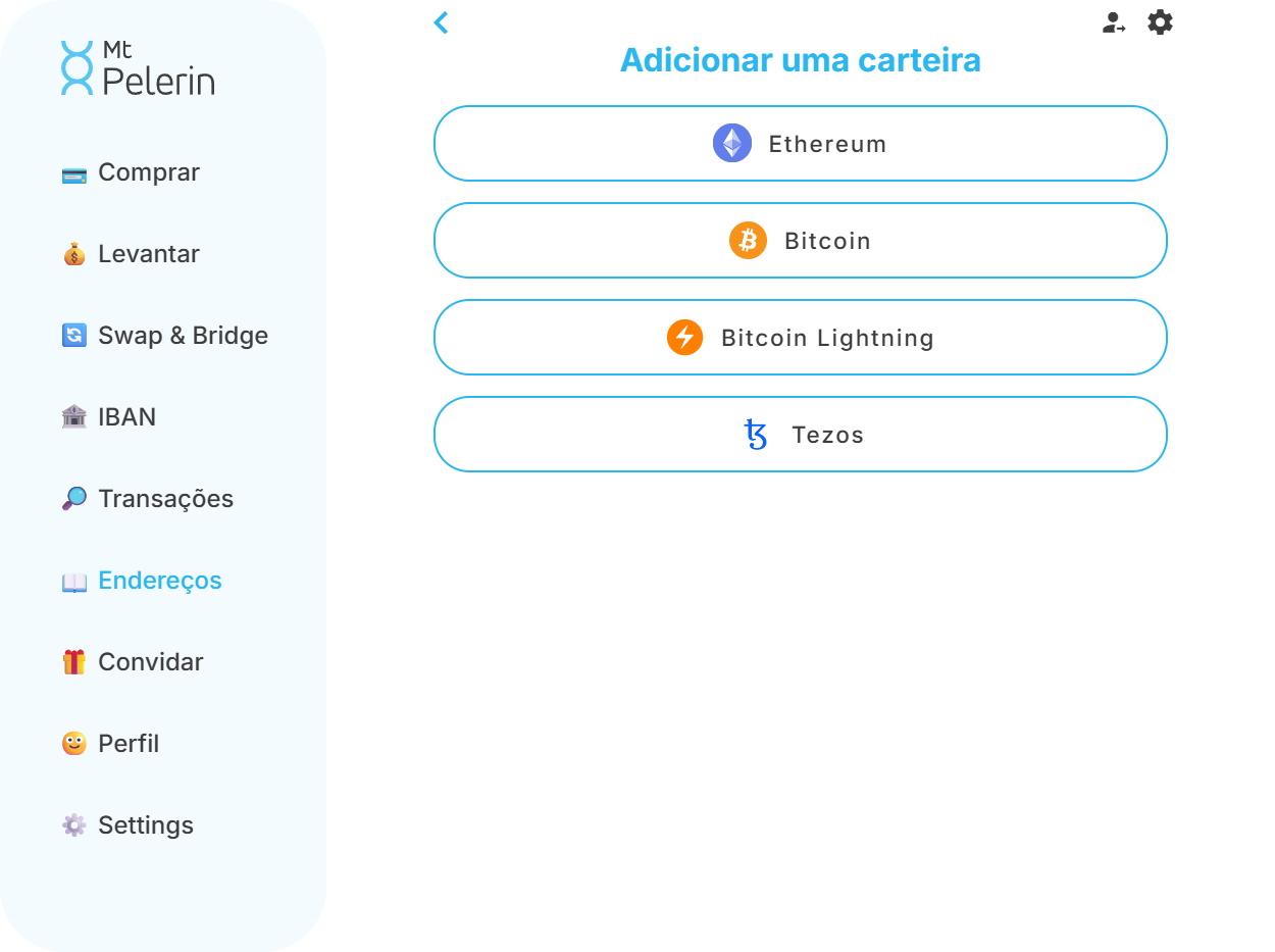 Captura de ecrã do ecrã da aplicação web da Mt Pelerin para adicionar um novo endereço de carteira