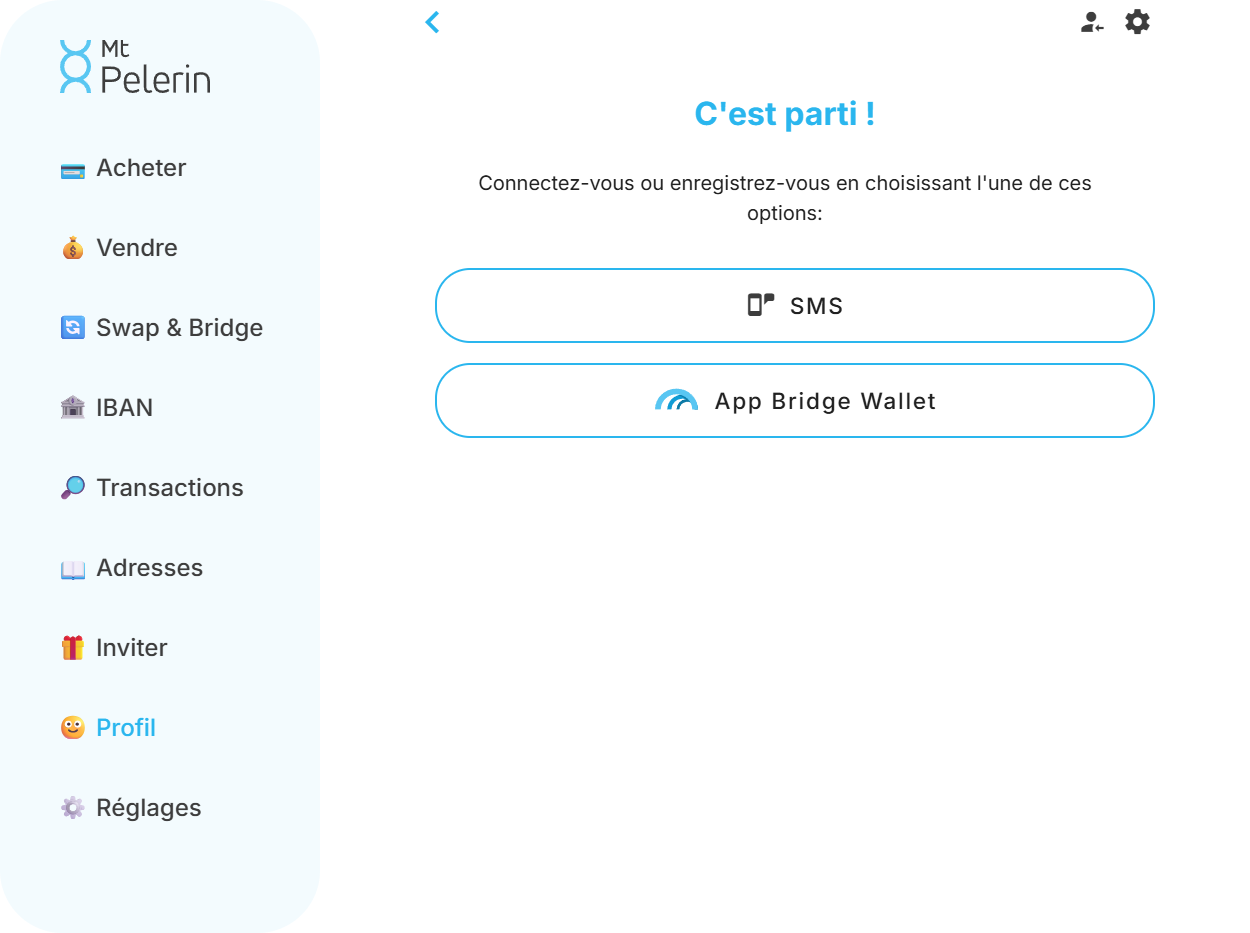 Capture d'écran de la page de connexion de la web app Mt Pelerin Capture d'écran de la page de connexion de la web app Mt Pelerin