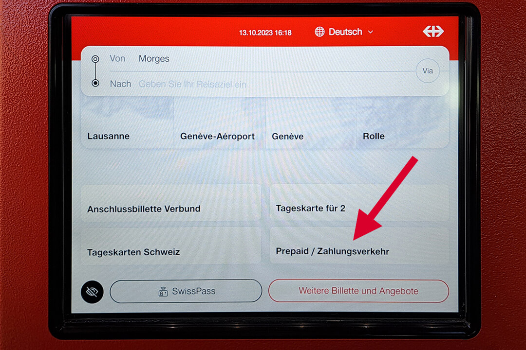 SBB/CFF/FFS train ticket vending machines home screen