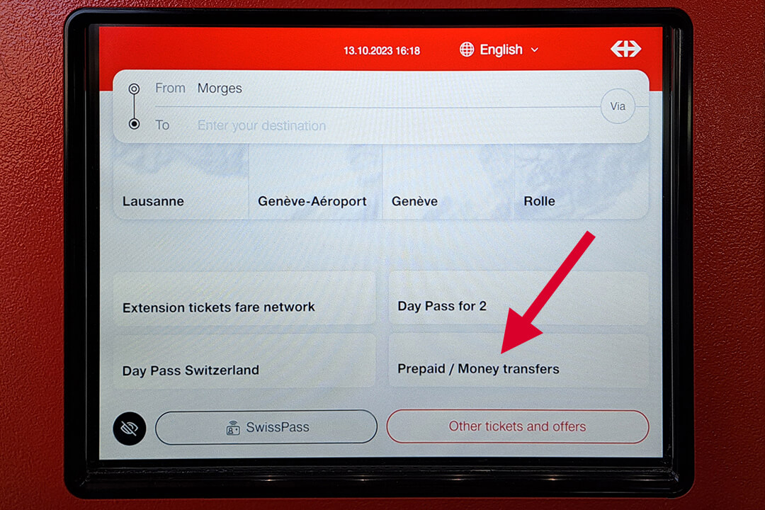 SBB/CFF/FFS train ticket vending machines home screen