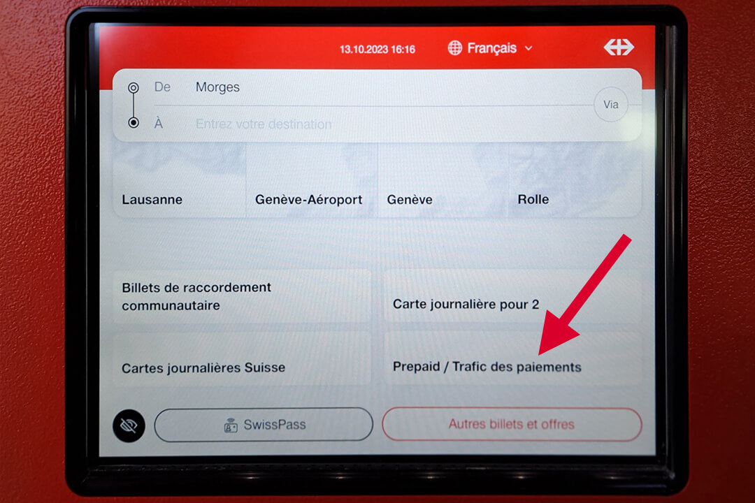 Distributeur de billets CFF écran principal