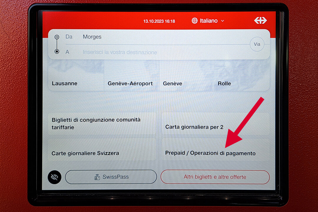 Biglietterie automatiche delle FFS schermata home