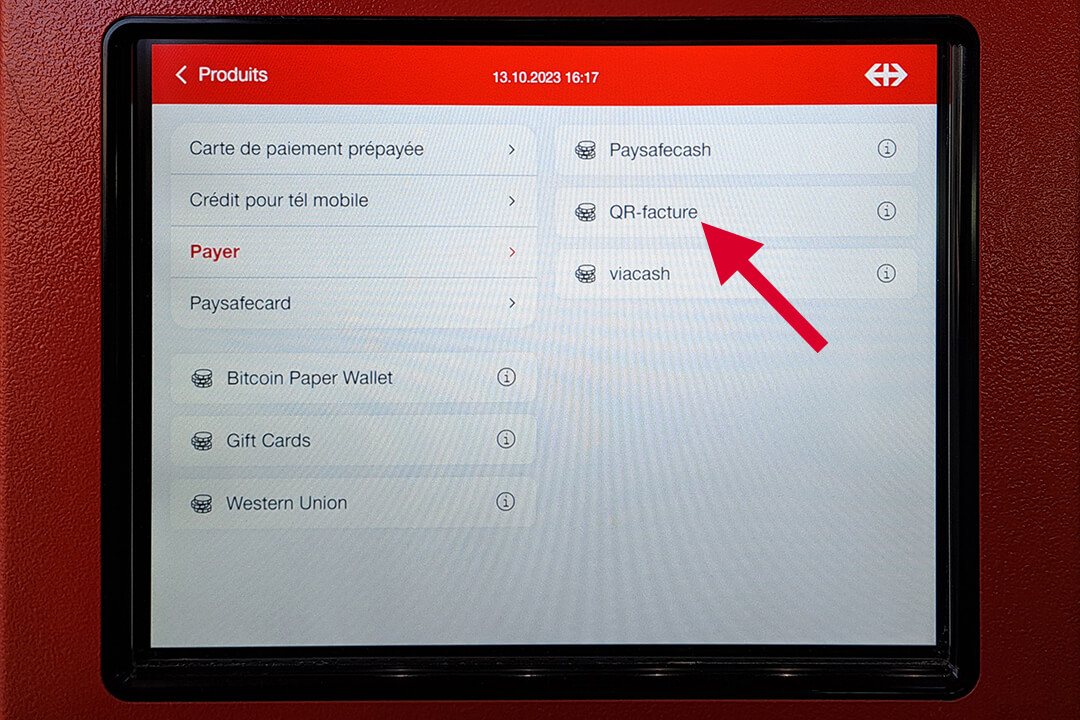 Distributeur de billets CFF écran payer
