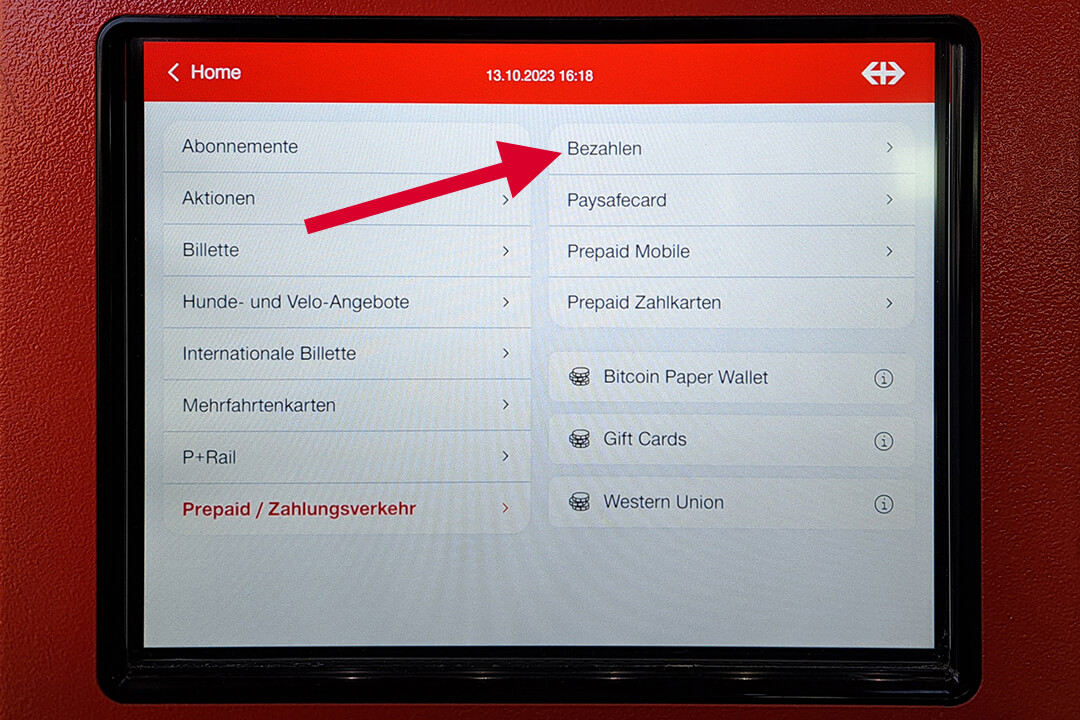 SBB/CFF/FFS train ticket vending machines products screen
