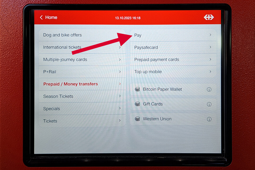 SBB/CFF/FFS train ticket vending machines products screen