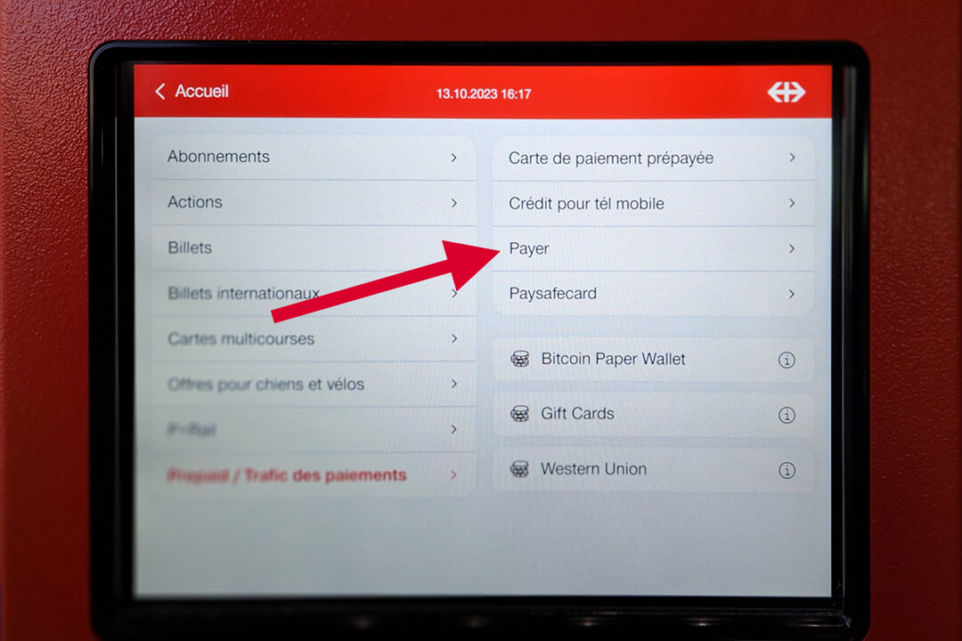 Distributeur de billets CFF écran produits