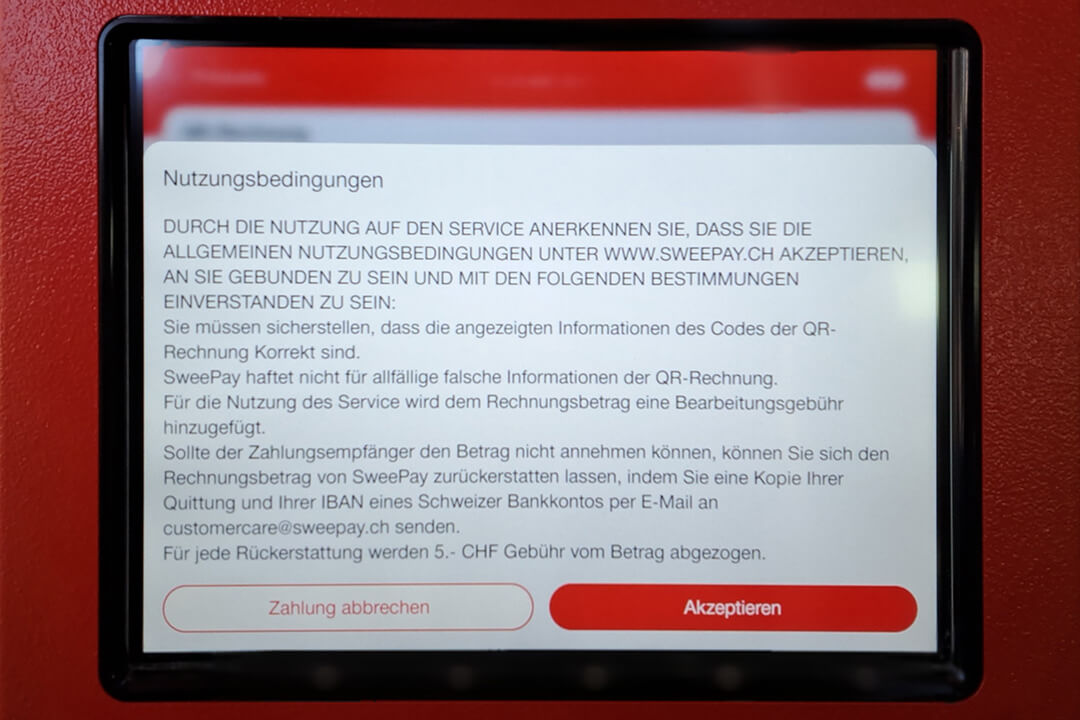 SBB/CFF/FFS train ticket vending machines terms and conditions screen