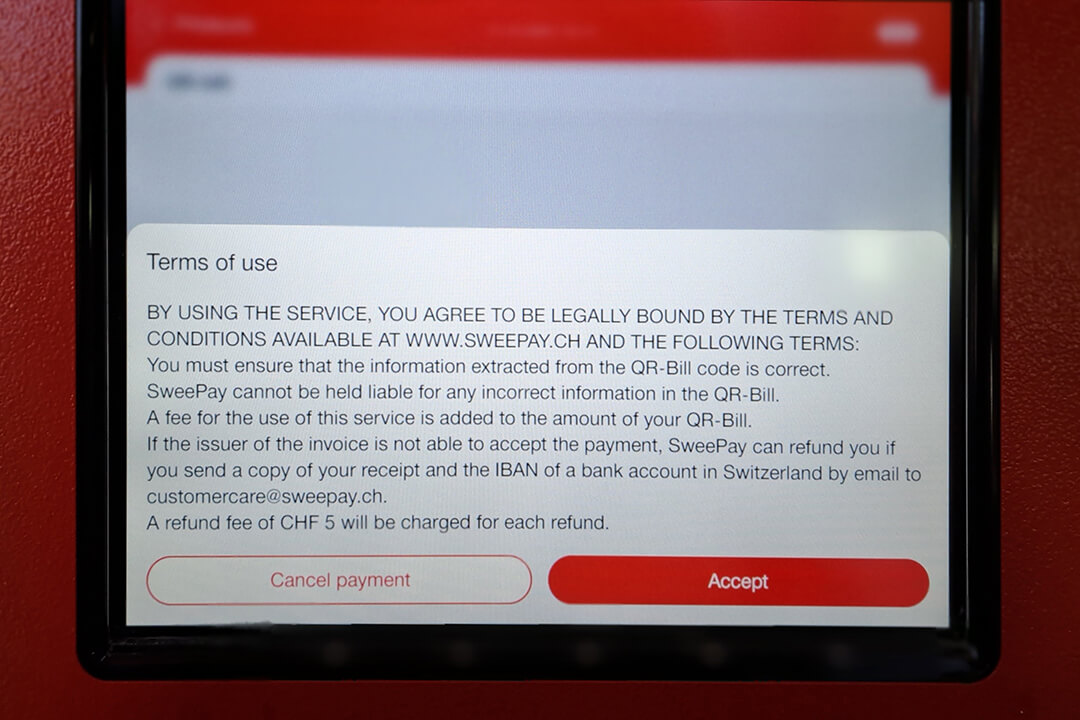 SBB/CFF/FFS train ticket vending machines terms and conditions screen