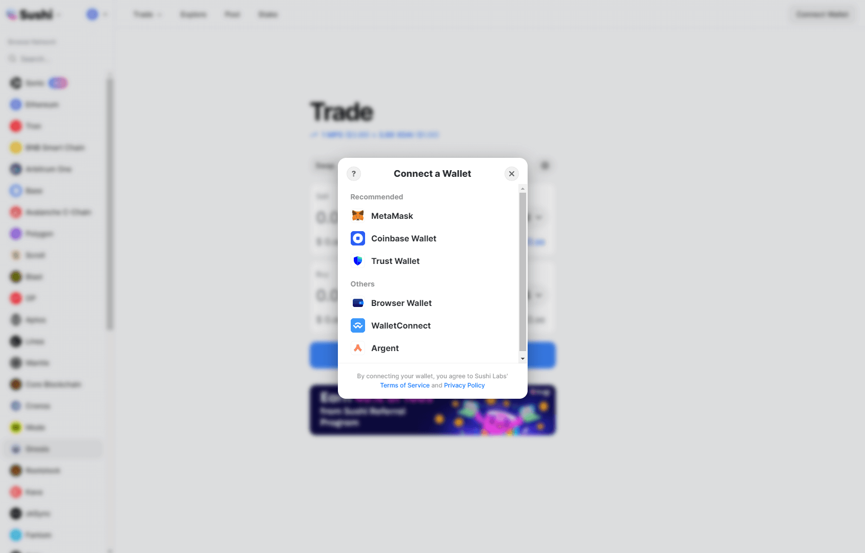 Sushi Swap - Gnosis Chain connecter un wallet