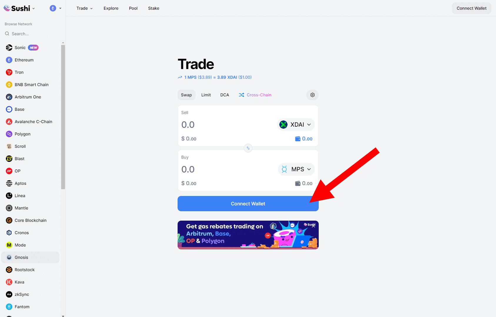 Sushi Swap - Gnosis Chain écran principal
