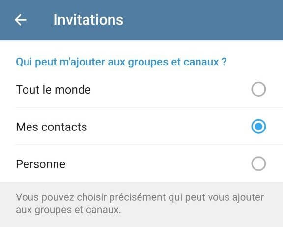 Paramètres d'invitation dans des groupes Telegram Paramètres d'invitation dans des groupes Telegram