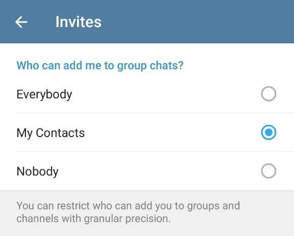 Telegram's group invites setting