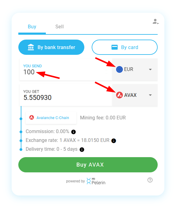 Mt Pelerin buy AVAX widget screenshot 3