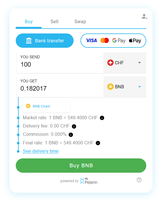 Mt Pelerin buy BNB widget