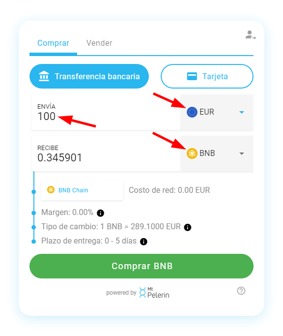 Mt Pelerin comprar BNB widget screenshot 3