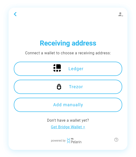 Mt Pelerin widget - Connect a Ledger or Trezor Bitcoin address
