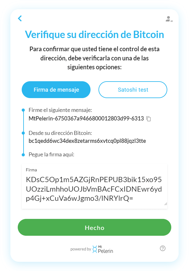 Widget Mt Pelerin - Firmar un mensaje