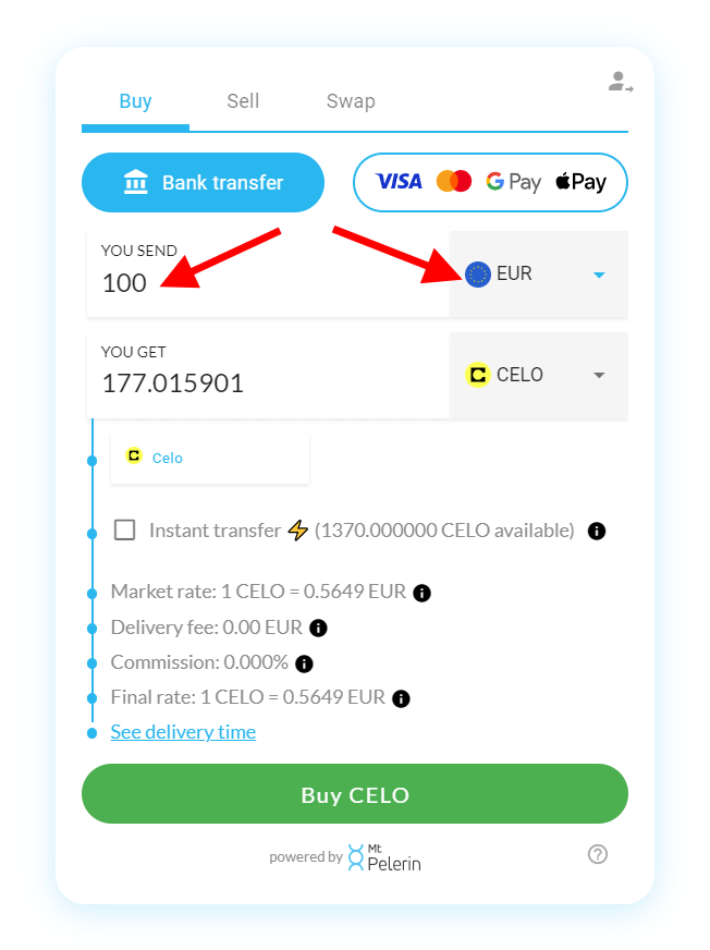 Mt Pelerin buy CELO widget screenshot 3