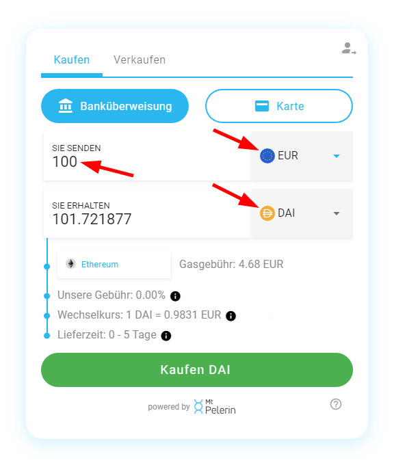 Mt Pelerin DAI kaufen Widget Screenshot 3
