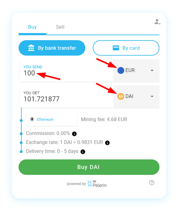 Mt Pelerin buy DAI widget screenshot 3