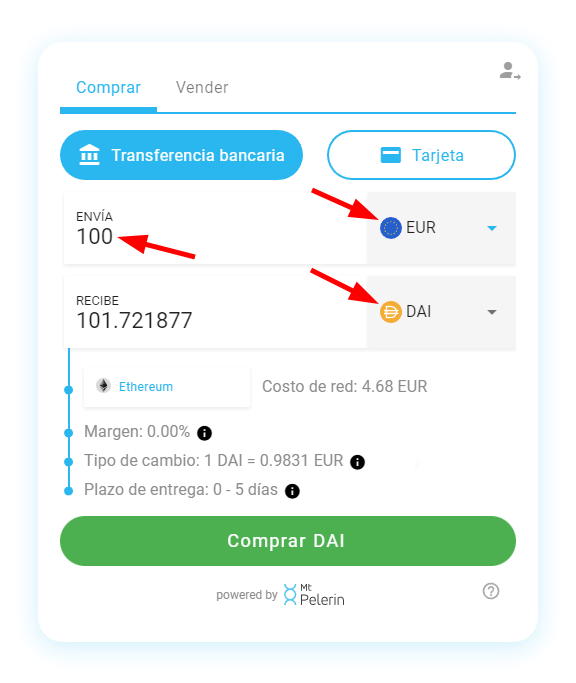 Mt Pelerin comprar DAI widget screenshot 3