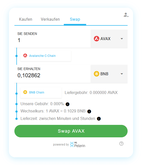 Mt Pelerin AVAX-BNB swap widget