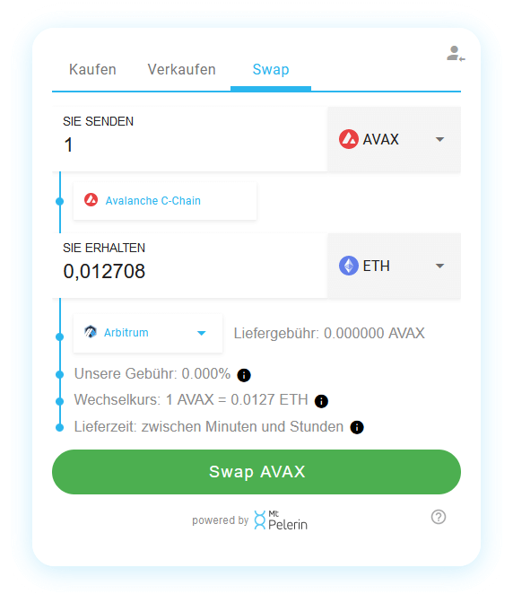 Mt Pelerin AVAX-ETH swap widget