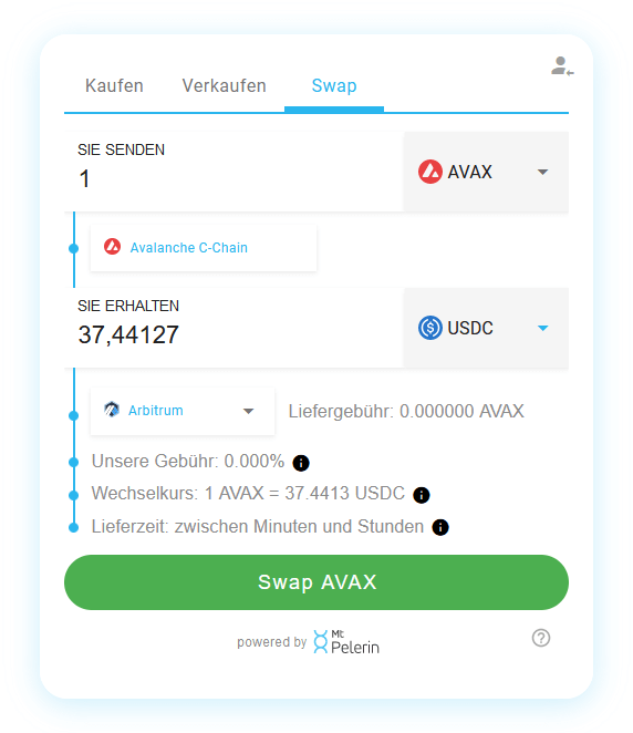 Mt Pelerin AVAX-USDC swap widget