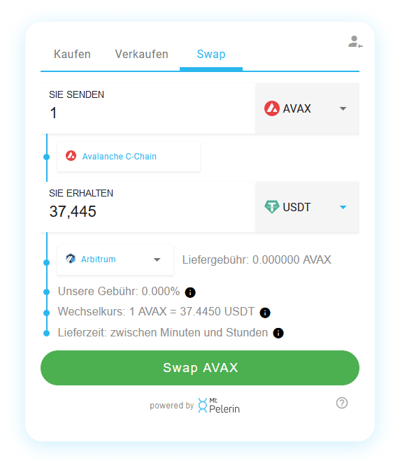 Mt Pelerin AVAX-USDT swap widget