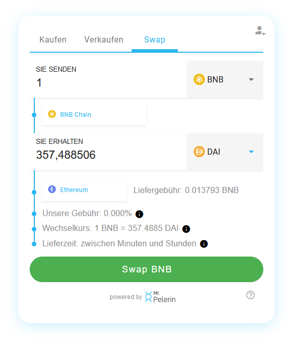 Mt Pelerin BNB-DAI swap widget
