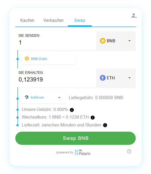 Mt Pelerin BNB-ETH swap widget