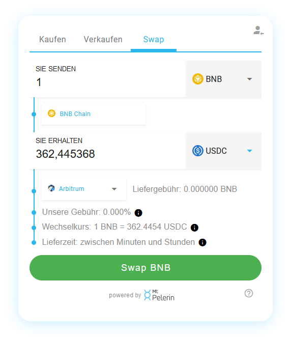 Mt Pelerin BNB-USDC swap widget