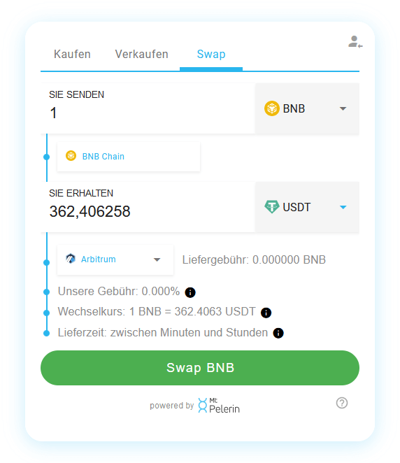Mt Pelerin BNB-USDT swap widget