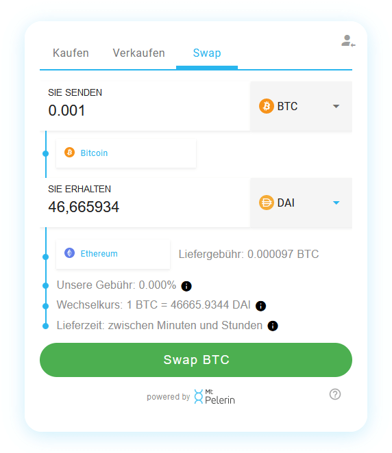 Mt Pelerin BTC-DAI swap widget