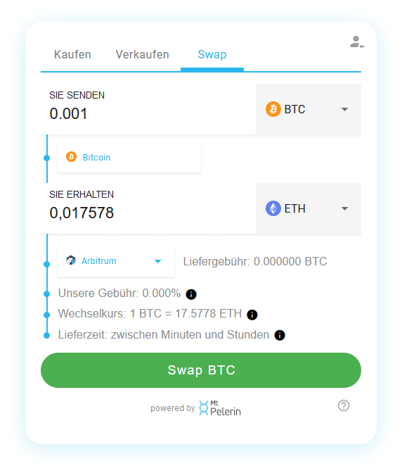 Mt Pelerin BTC-ETH swap widget