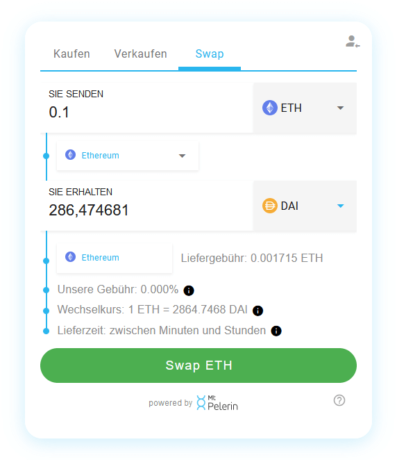 Mt Pelerin ETH-DAI swap widget
