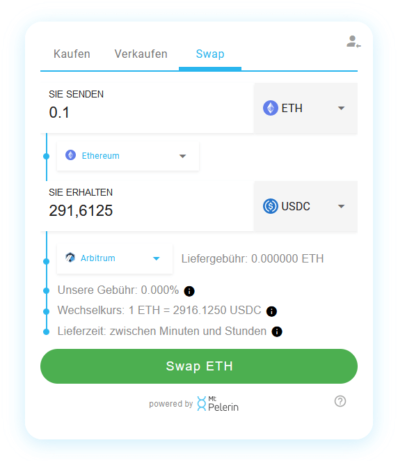 Mt Pelerin ETH-USDC swap widget