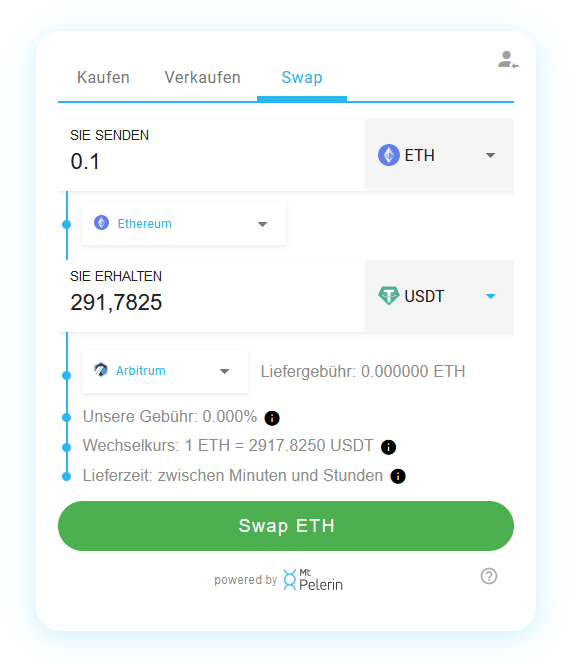 Mt Pelerin ETH-USDT swap widget