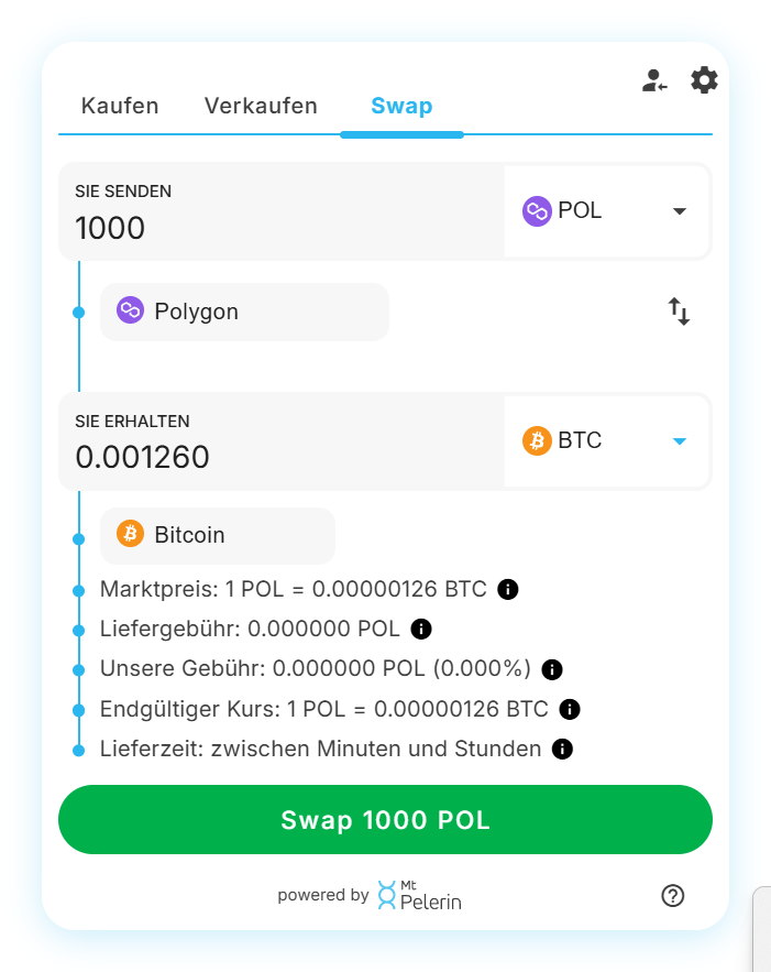 Mt Pelerin POL-BTC swap widget