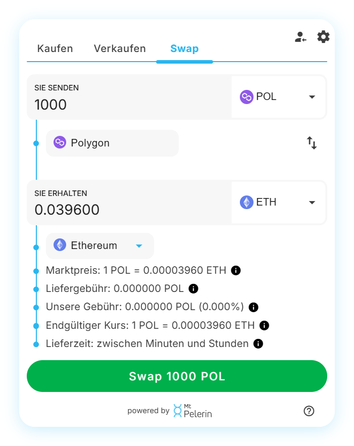 Mt Pelerin POL-ETH swap widget