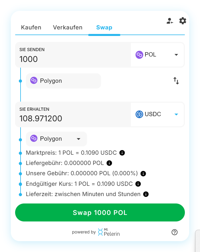 Mt Pelerin POL-USDC swap widget