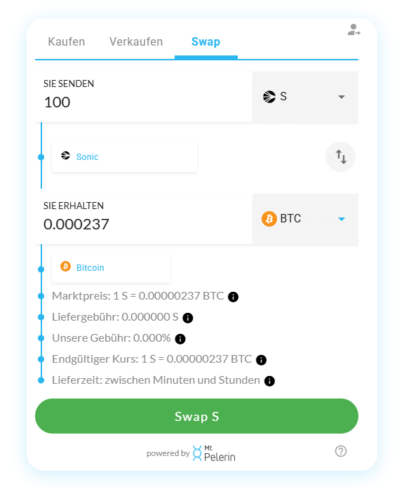 Mt Pelerin Sonic-BTC swap widget